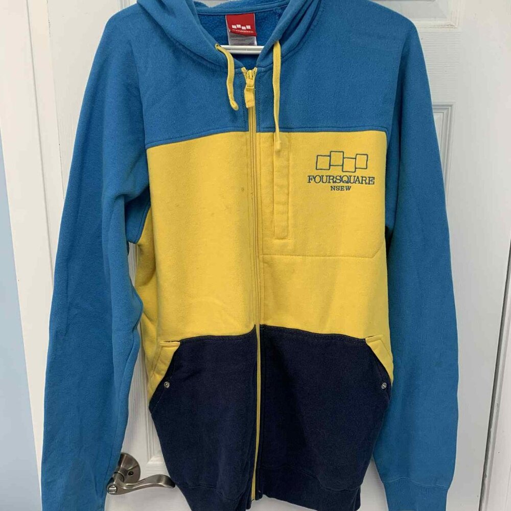 Vintage Foursquare Mutli-Color Panel Hoodie - Blue/Yellow - Size.M
